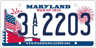 MD license plate 3AC2203