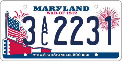 MD license plate 3AC2231