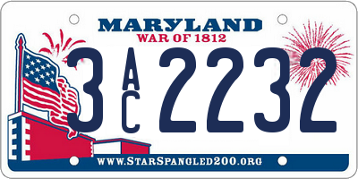 MD license plate 3AC2232