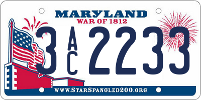 MD license plate 3AC2233