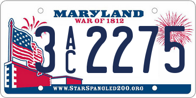 MD license plate 3AC2275