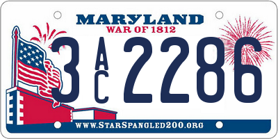 MD license plate 3AC2286