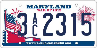 MD license plate 3AC2315