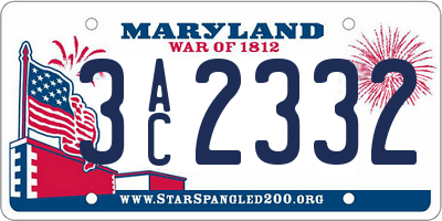 MD license plate 3AC2332
