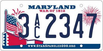 MD license plate 3AC2347