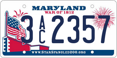 MD license plate 3AC2357