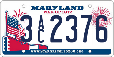 MD license plate 3AC2376