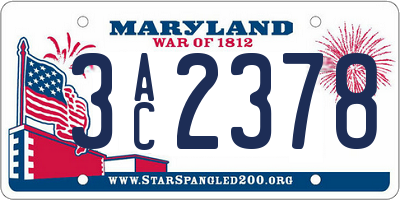 MD license plate 3AC2378