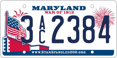 MD license plate 3AC2384