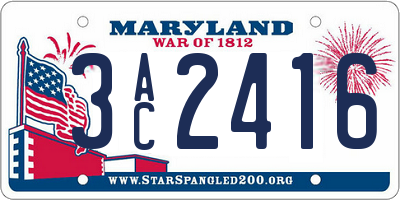 MD license plate 3AC2416
