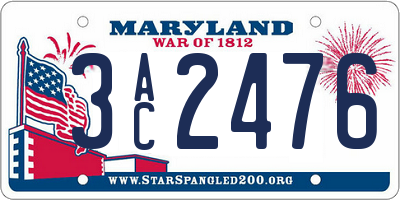 MD license plate 3AC2476