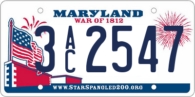MD license plate 3AC2547