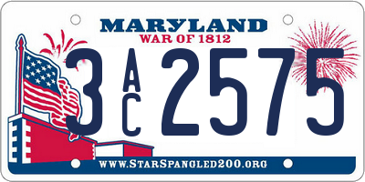 MD license plate 3AC2575