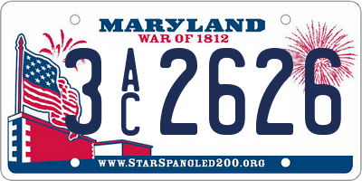 MD license plate 3AC2626