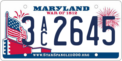 MD license plate 3AC2645