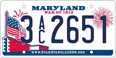 MD license plate 3AC2651