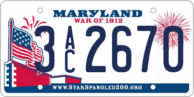 MD license plate 3AC2670