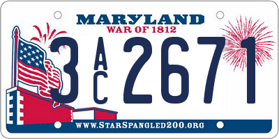 MD license plate 3AC2671