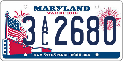 MD license plate 3AC2680