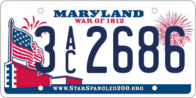 MD license plate 3AC2686