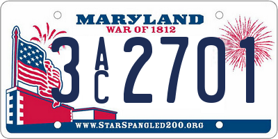MD license plate 3AC2701