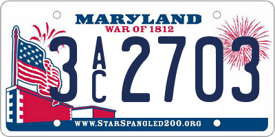 MD license plate 3AC2703