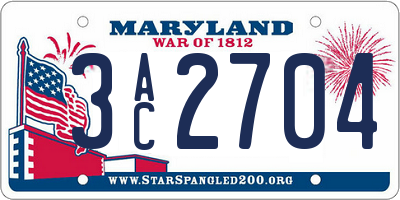 MD license plate 3AC2704