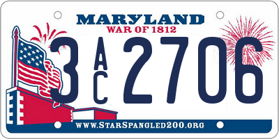 MD license plate 3AC2706