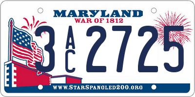 MD license plate 3AC2725