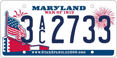 MD license plate 3AC2733
