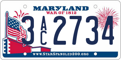 MD license plate 3AC2734