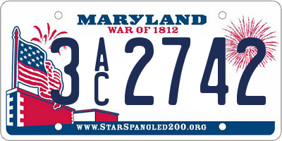 MD license plate 3AC2742