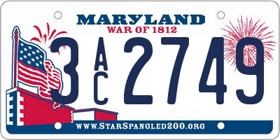 MD license plate 3AC2749