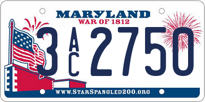 MD license plate 3AC2750