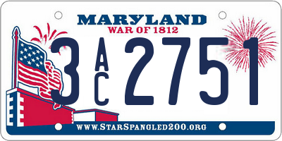 MD license plate 3AC2751