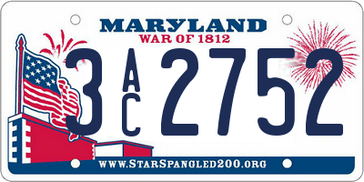MD license plate 3AC2752