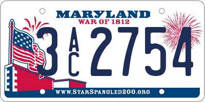 MD license plate 3AC2754