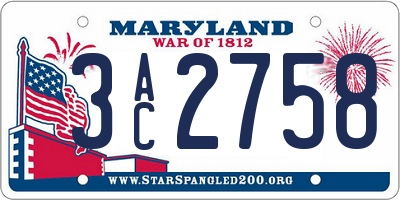 MD license plate 3AC2758
