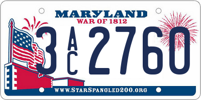 MD license plate 3AC2760