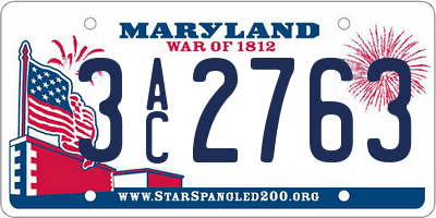 MD license plate 3AC2763