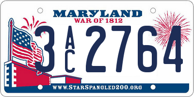 MD license plate 3AC2764