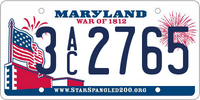 MD license plate 3AC2765