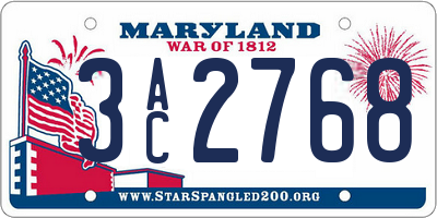 MD license plate 3AC2768