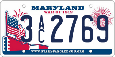 MD license plate 3AC2769
