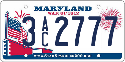 MD license plate 3AC2777
