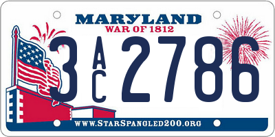 MD license plate 3AC2786