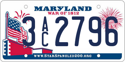 MD license plate 3AC2796