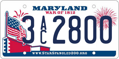 MD license plate 3AC2800