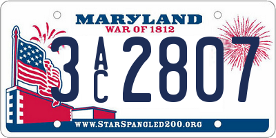 MD license plate 3AC2807