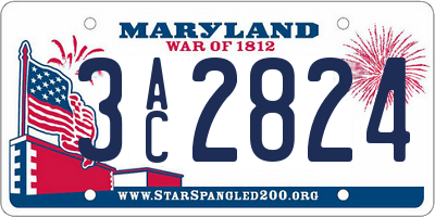 MD license plate 3AC2824